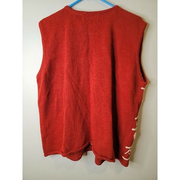 Vintage 90's Size 2X Women's Sweater Vest Burnt Orange Floral Embroidered Top - Picture 3 of 6